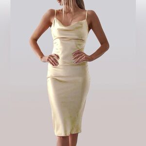 xxxiticat Women's Sleeveless Spaghetti Strap Satin Dress